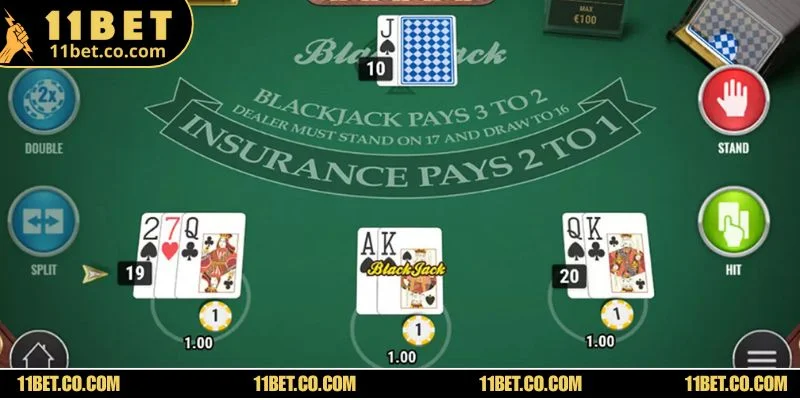 Blackjack - Trò chơi Bài Hấp Dẫn Nhất Tại Nhà Cái 11BET Blackjack là một game bài ngân hàng phổ biến nhất trên toàn cầu