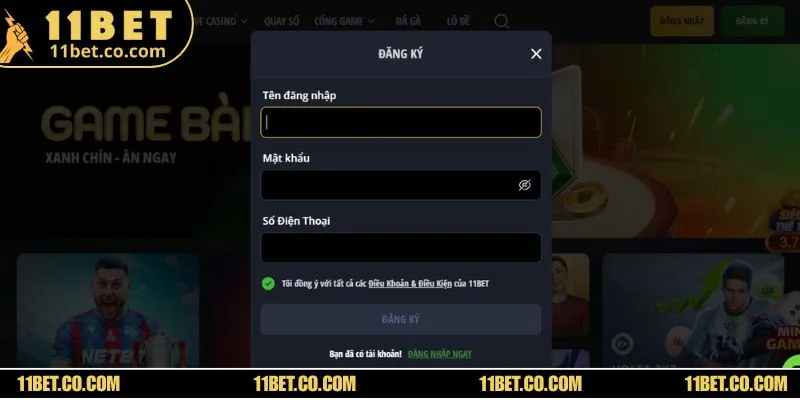 Quy trình tạo tài khoản chuẩn binh tại 11BET 